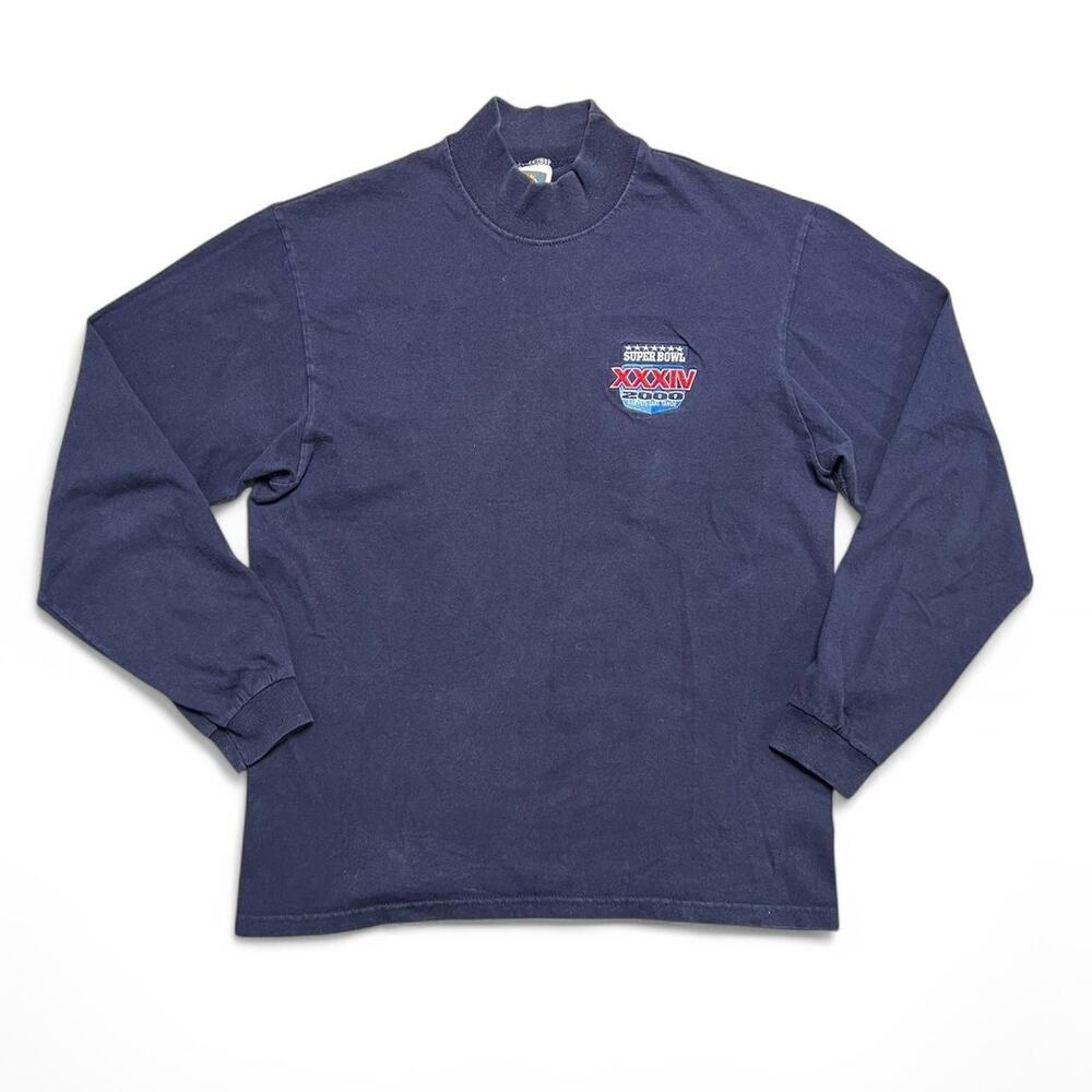 Vintage Super‎ Bowl XXXIV 2000 Long Sleeve Mock Neck Shirt USA Mens M Navy